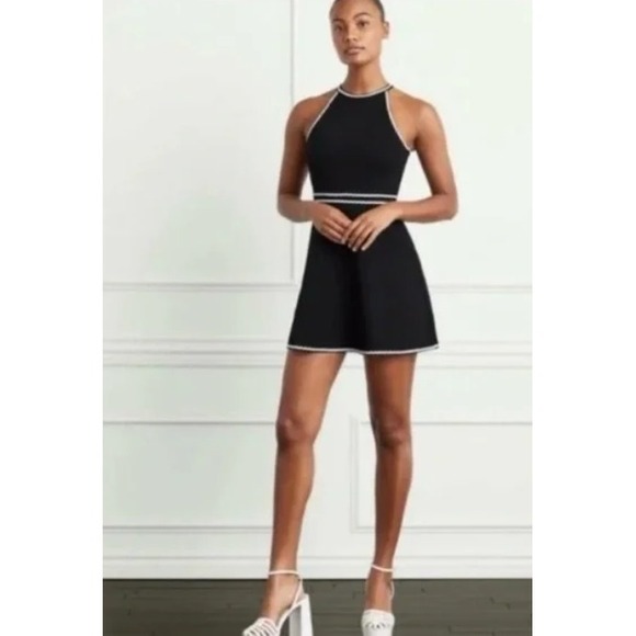 HILL HOUSE Home Billie Tennis Dress Black Halter Neck Mini Dress Scallop Size M - Picture 2 of 7